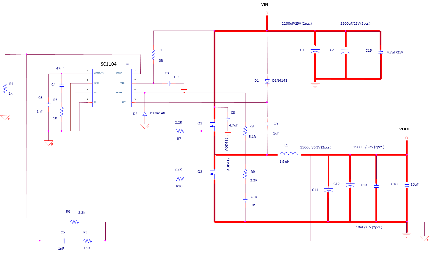 Step down switching regulator ( Vin = 12V , Vout= 3.3V / 15A )