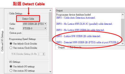 圖 3.3 左圖 Detect Cable；右圖-狀態資訊