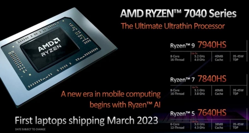 預計首批搭載AMD Ryzen 7040系列處理器和Ryzen AI的筆記型電腦將於三月份發貨