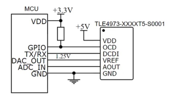 3.3v供電MCU與TLE4973連接示意圖