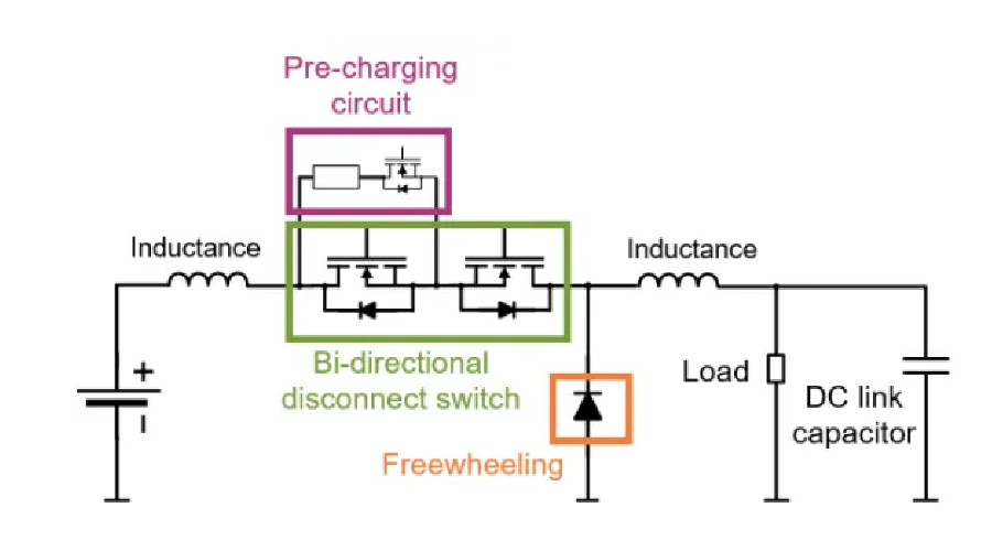 帶續流二極體和預充電路的典型雙向電池斷開開關
