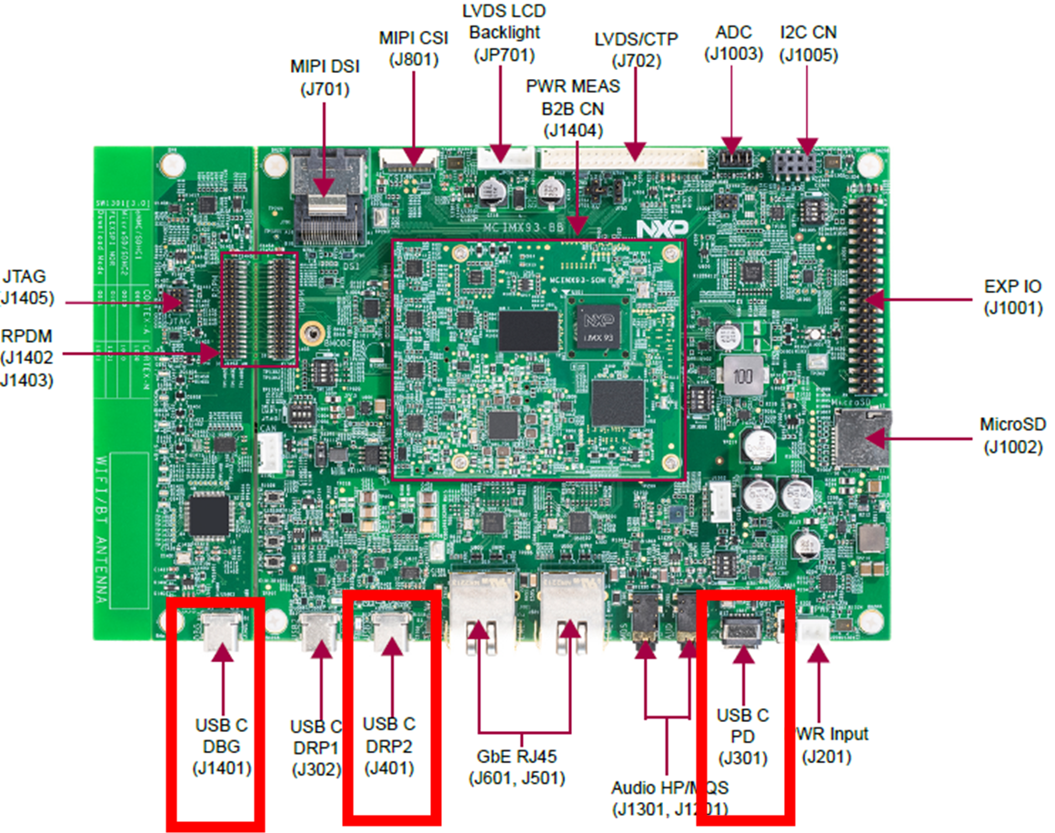 需要接USB電源， USB port 及 USB Debug port