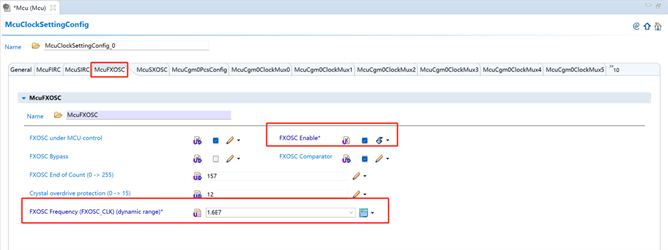 圖 2.1-2 McuFXOSC 配置頁面